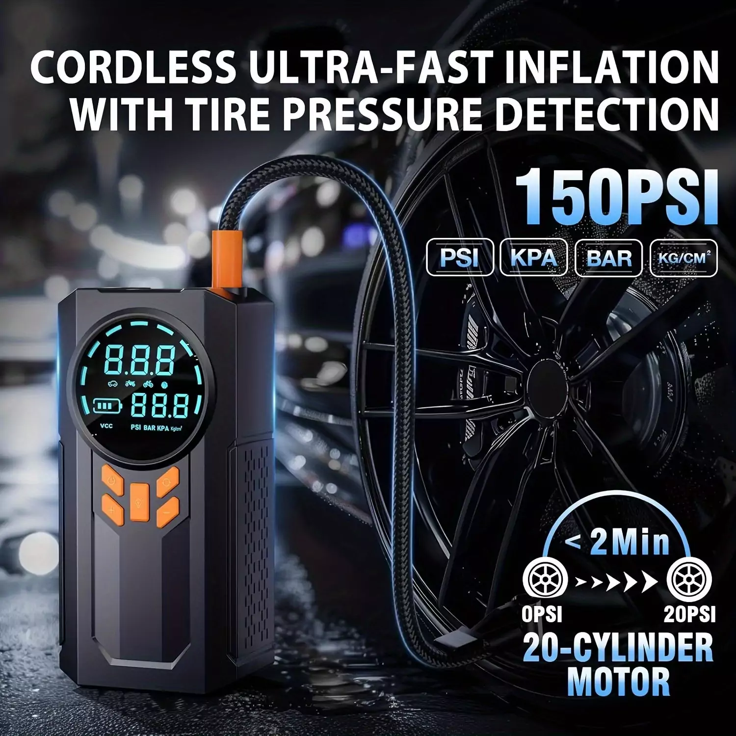 Booster batterie avec compresseur digital JKUOO 5-en-1 150 PSI – Image 5