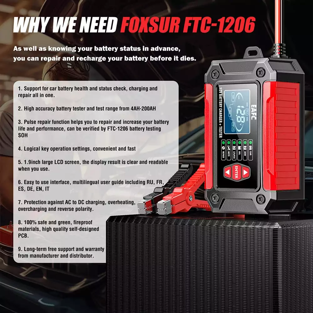 Chargeur Testeur Batterie 12V 6A Intelligent AGM GEL LiFePO4 Moto Auto – Image 2