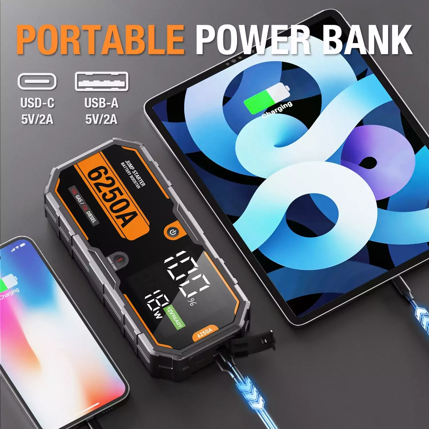Booster de batterie JF.EGWO – Power Bank 12V 20 000 mAh avec USB & Lampe LED – Image 5