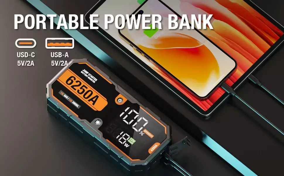 Booster de batterie JF.EGWO – Power Bank 12V 20 000 mAh avec USB & Lampe LED – Image 10