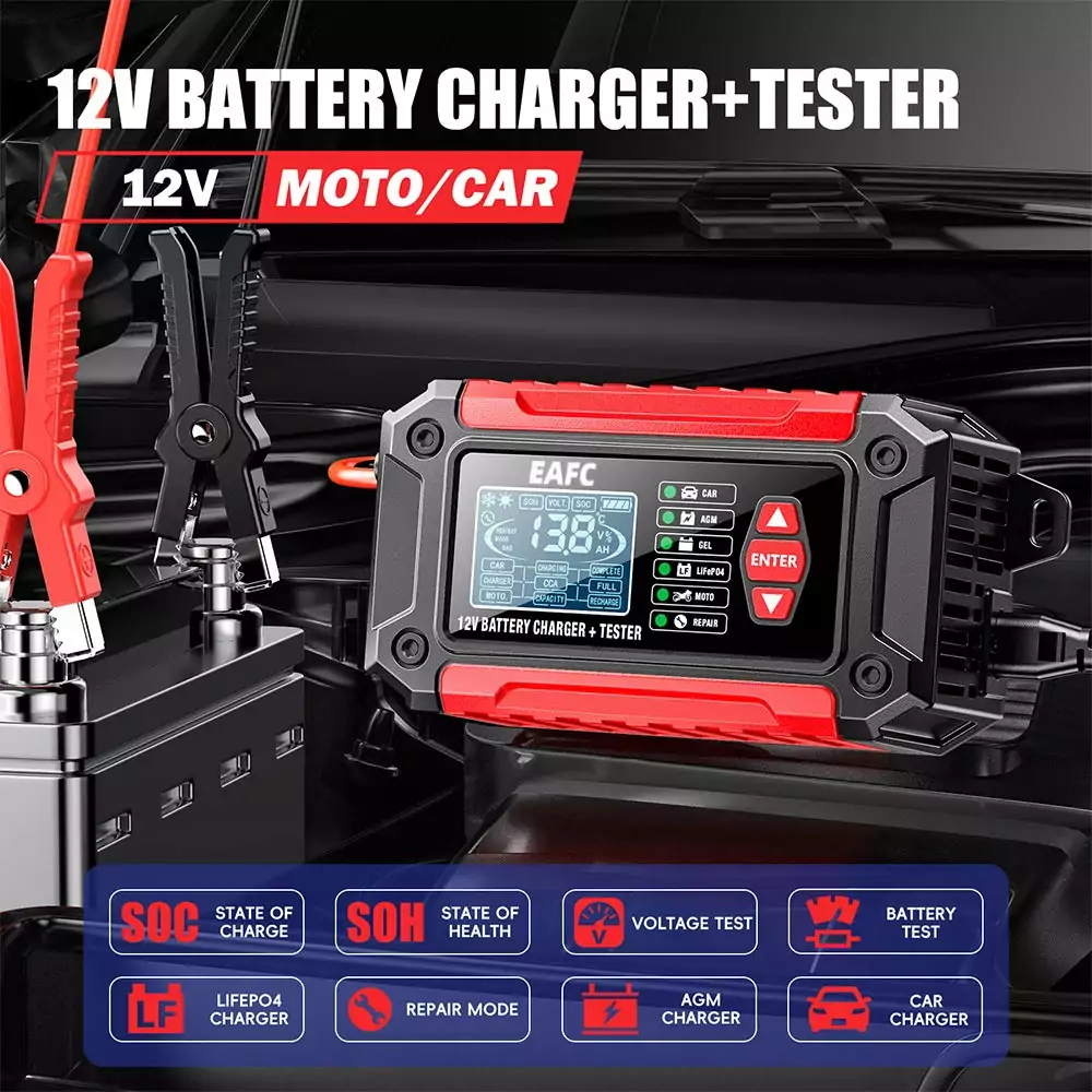Chargeur Testeur Batterie 12V 6A Intelligent AGM GEL LiFePO4 Moto Auto – Image 5