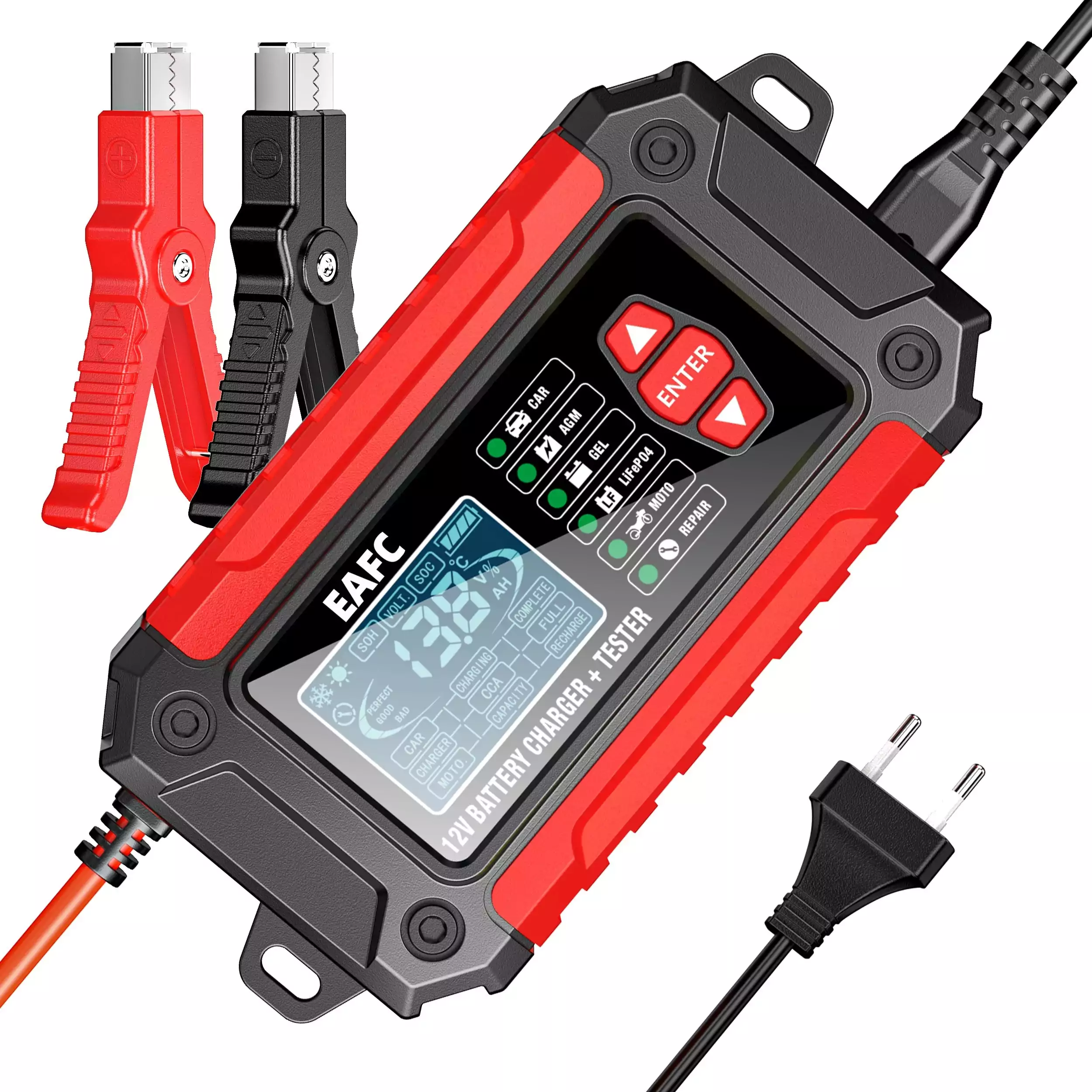 Chargeur Testeur Batterie 12V 6A Intelligent AGM GEL LiFePO4 Moto Auto
