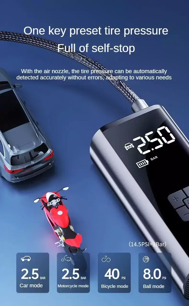 Gonfleur sans fil EAFC 150 PSI, 6000 mAh, écran LCD, portable, USB rechargeable – Image 19