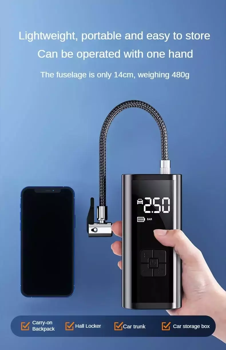 Gonfleur sans fil EAFC 150 PSI, 6000 mAh, écran LCD, portable, USB rechargeable – Image 20