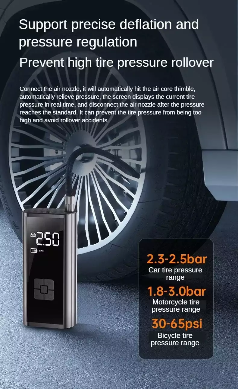 Gonfleur sans fil EAFC 150 PSI, 6000 mAh, écran LCD, portable, USB rechargeable – Image 18